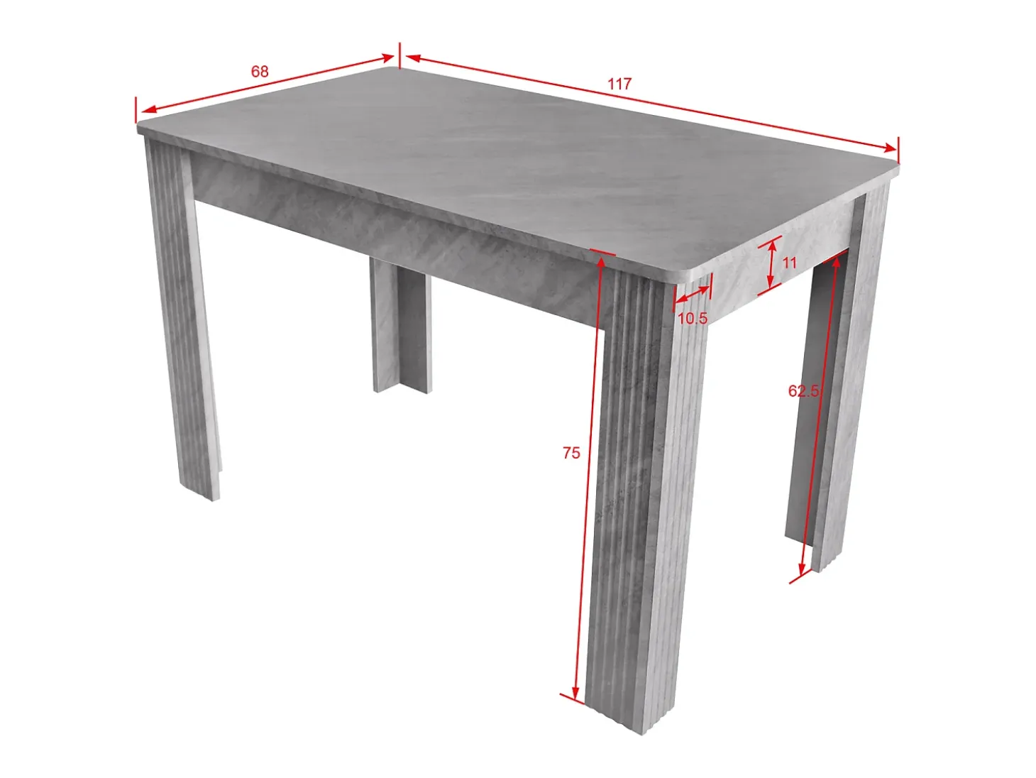 Tabla de comedor 4 personas - Paneles de partículas - Efecto de concreto gris - carga máxima de 130 kg - 117x68x75cm