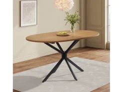 Tabla de comedor oval de 4 a 6 personas, en MDF y metal - Natural y Negro - Mesa fija - 120x80x75.5cm