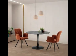 Table à manger ronde effet marbre noir 4 pers. 110 cm - Prima