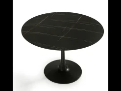 Table à manger ronde effet marbre noir 4 pers. 110 cm - Prima