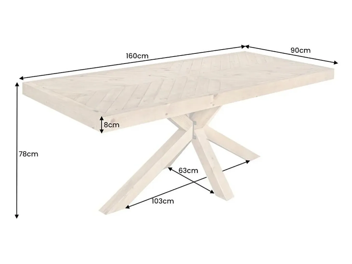 Table LOVARK – Rectangular 160 cm – Madera maciza de pino – Estilo rústico