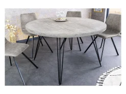Table SILVA - Madera de mango gris y metal negro - 80 cm - Forma redonda - Estilo contemporáneo