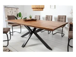 Table SOLARA 200 cm – Tablero de madera de Sheesham barnizado y patas de metal negro – Estilo industrial