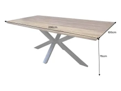 Table SOLARA 200 cm – Tablero de madera de Sheesham barnizado y patas de metal negro – Estilo industrial