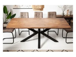 Table SOLARA 200 cm – Tablero de madera de Sheesham barnizado y patas de metal negro – Estilo industrial