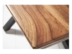Table SOLARA 200 cm – Tablero de madera de Sheesham barnizado y patas de metal negro – Estilo industrial