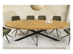 Table SOLARA – Ovalada 240 cm – Madera maciza de mango barnizada y patas de metal – Estilo industrial