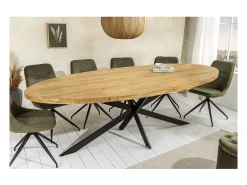 Table SOLARA – Ovalada 240 cm – Madera maciza de mango barnizada y patas de metal – Estilo industrial