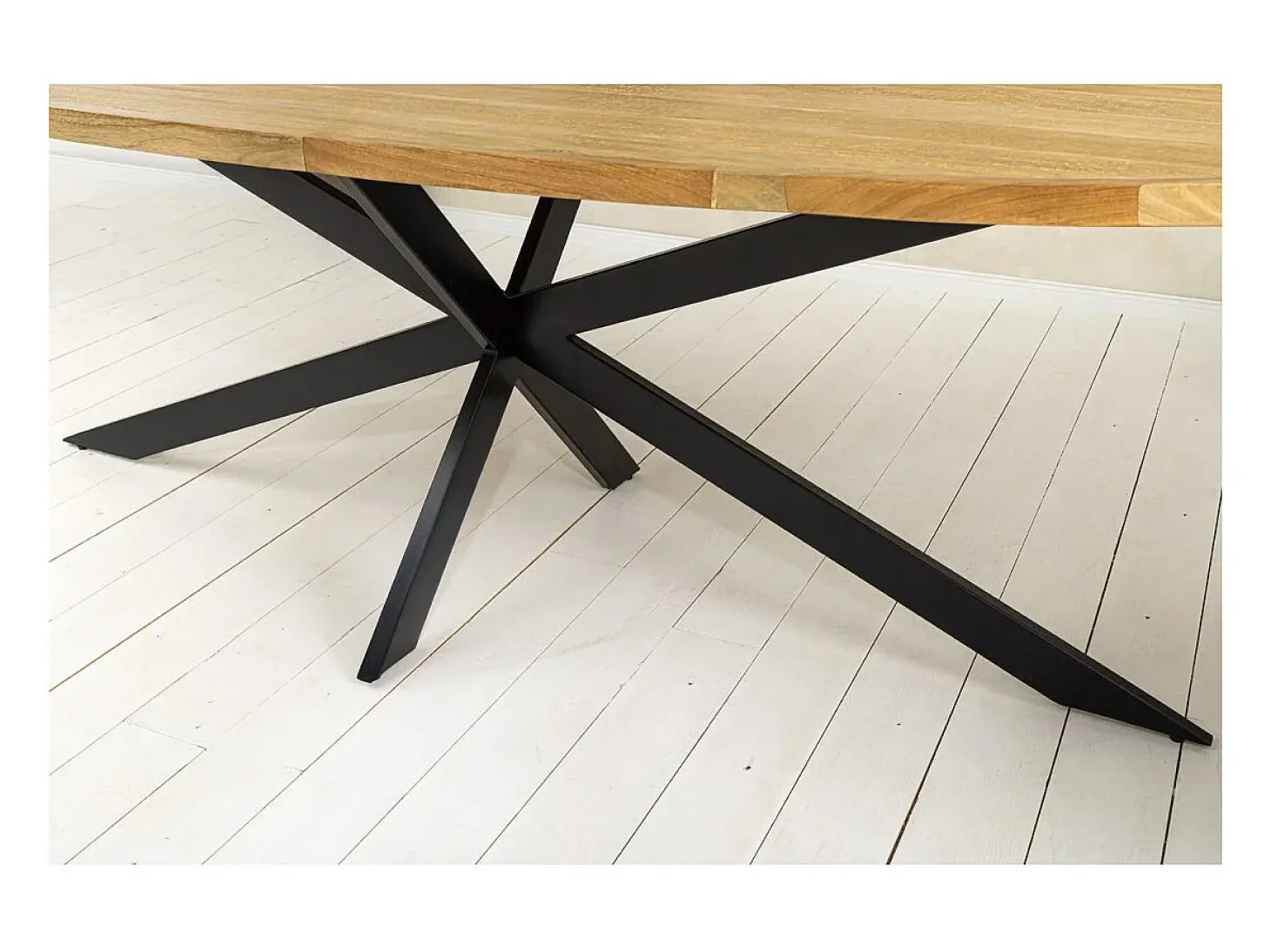 Table SOLARA – Ovalada 240 cm – Madera maciza de mango barnizada y patas de metal – Estilo industrial