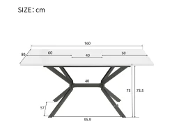 Tablero de comedor extensible blanco 120/160 cm, 4 a 6 personas, en MDF y metal, mesa rectangular