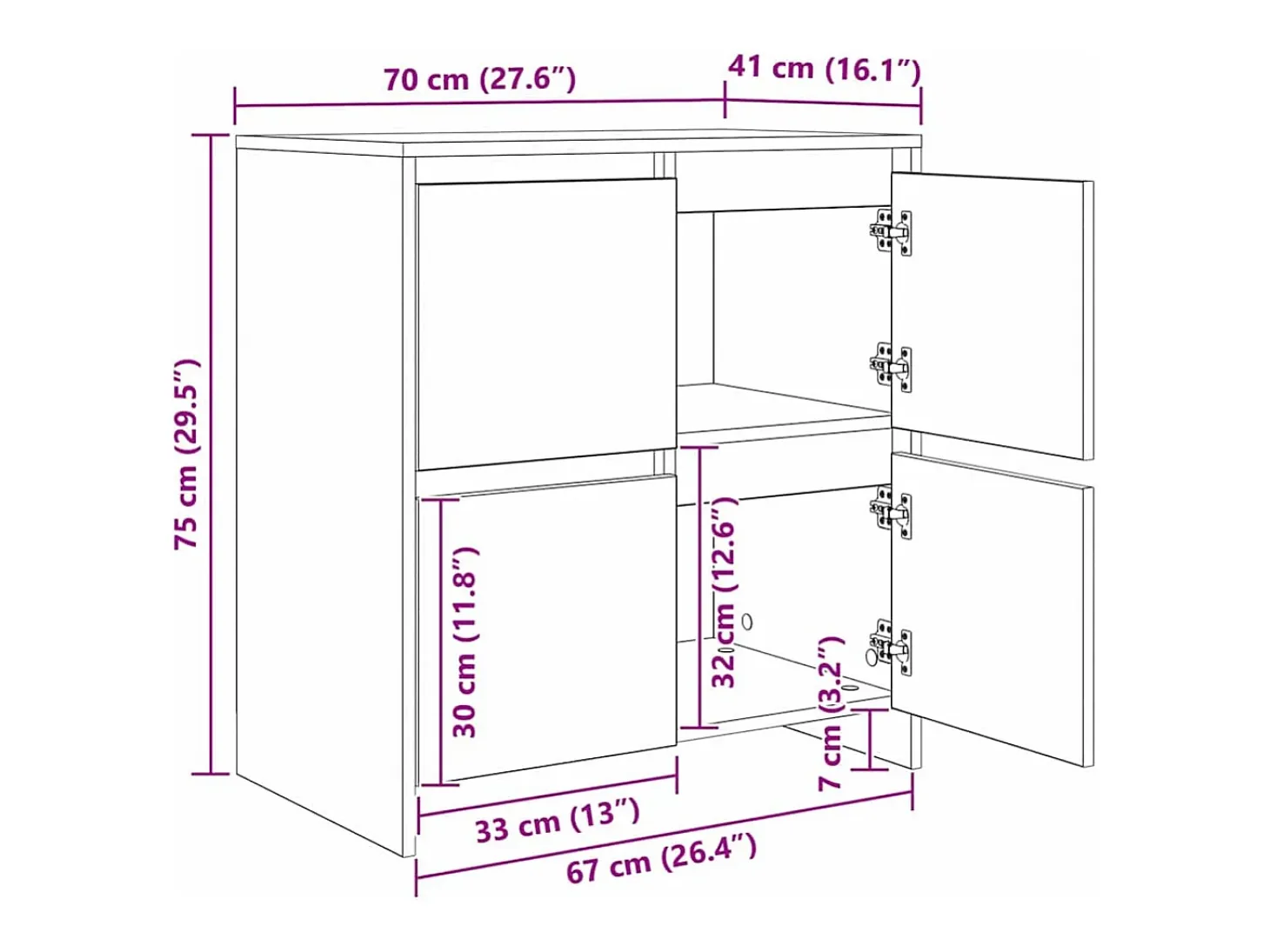Tableros Lateral 2 piezas Roble negro 70 x 41 x 75 cm