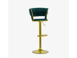 Taburete ajustable de metal dorado y terciopelo entrelazado Macaron - Verde oscuro