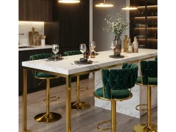 Taburete ajustable de metal dorado y terciopelo entrelazado Macaron - Verde oscuro