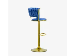 Taburete ajustable de metal dorado y terciopelo entrelazado Macaron - Azul Marino