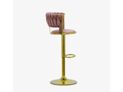 Taburete ajustable de metal dorado y terciopelo entrelazado Macaron - Rosa