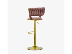 Taburete ajustable de metal dorado y terciopelo entrelazado Macaron - Rosa