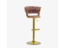 Taburete ajustable de metal dorado y terciopelo entrelazado Macaron - Rosa