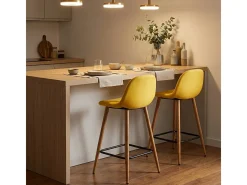 Taburete alto de bar cocina estilo nórdico en tela con respaldo Shona - Amarillo