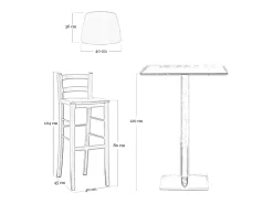 Taburete alto de bar de madera h 80cm con asiento en nogal macizo oscuro