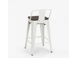 taburete alto de diseño industrial de metal y madera, para barra y cocina steel wood top - Blanco