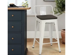taburete alto de diseño industrial de metal y madera, para barra y cocina steel wood top - Blanco