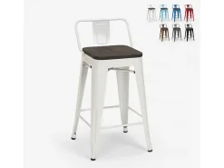 taburete alto de diseño industrial de metal y madera, para barra y cocina steel wood top - Blanco