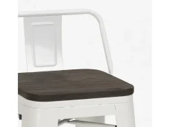 taburete alto de diseño industrial de metal y madera, para barra y cocina steel wood top - Blanco