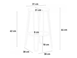 Taburete alto de diseño industrial de metal y madera para bar, restaurante y cocinas Carbon Top - Marrón