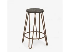 Taburete alto de diseño industrial de metal y madera para bar, restaurante y cocinas Carbon Top - Marrón