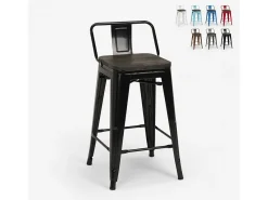 taburete alto de diseño industrial de metal y madera, para barra y cocina steel wood top - Negro