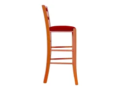 Taburete alto de madera de naranjo h 73 cm Rustico con asiento de polipiel roja