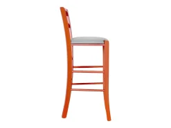 Taburete alto de madera de color naranja h 73 cm con asiento de piel sintética gris claro