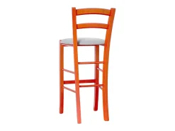 Taburete alto de madera de color naranja h 73 cm con asiento de piel sintética gris claro