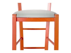 Taburete alto de madera de color naranja h 73 cm con asiento de piel sintética gris claro