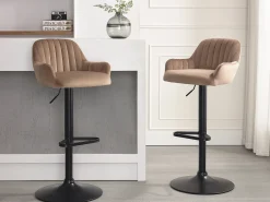 taburete alto de terciopelo y metal negro - Altura ajustable - Beige - ELEANA