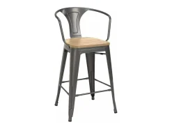 taburete alto estilo diseño industrial bar cocina steel wood back light - Gris Oscuro