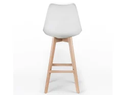 Taburete alto nórdico con cojín símil piel blanco y patas de haya clara Tula 76 cm