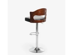 Taburete alto para cocina y bar giratorio de madera y polipiel negra Soru