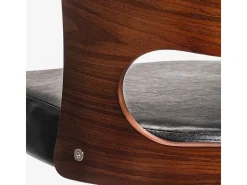 Taburete alto para cocina y bar giratorio de madera y polipiel negra Soru