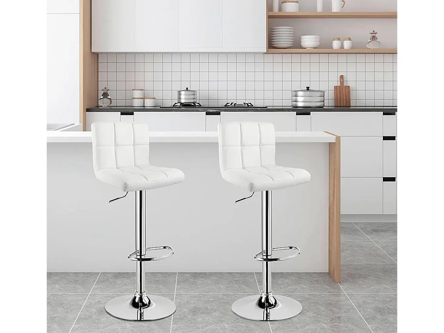 Taburete alto Pub giratorio con altura regulable y reposapiés blanco Ø45x115 cm Adec