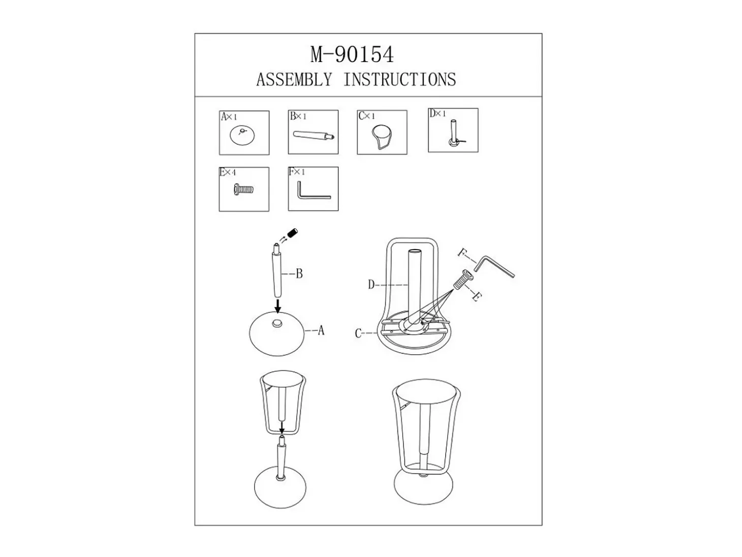 Taburete Alto VKH448, Blanco, 41x41x61 cm, Kendra Home