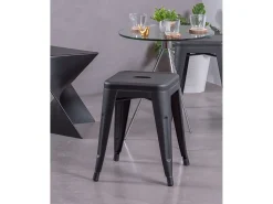 Taburete bajo industrial en acero (45cm) - Bistro - Negro