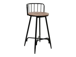 Taburete Con Respaldo De Metal Y Madera Gris