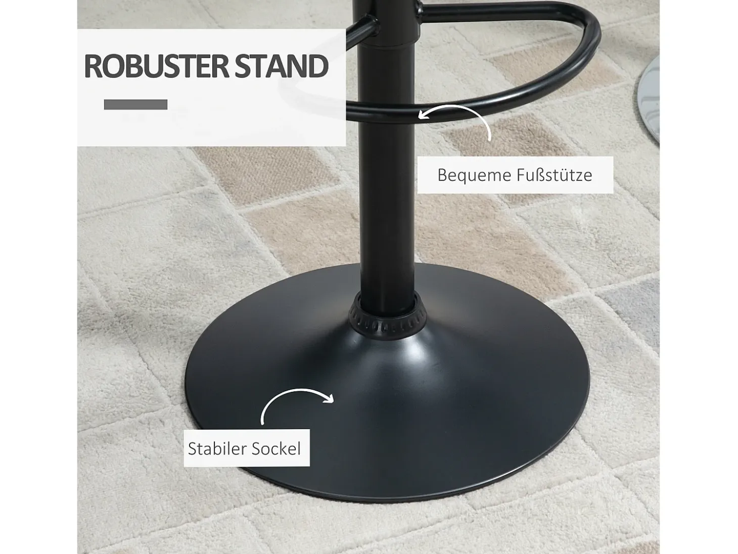 Taburete de bar ajustable, giratorio 360°, piel sintética negra, estructura de metal, diseño retro (47x51,5x89-109cm)