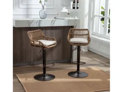 Taburete de bar ajustable, juego de 2, con reposapiés, lino, beige (49 x 48 x 89 cm)