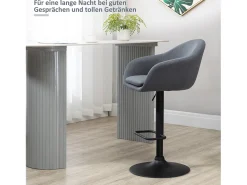 Taburete de bar ajustable, diseño moderno, lino estampado, metal, gris (54 x 54 x 112 cm)