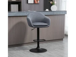 Taburete de bar ajustable, diseño moderno, lino estampado, metal, gris (54 x 54 x 112 cm)