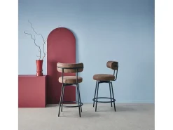 Taburete de bar asiento giratorio metal y polipiel, set de 2 marrón