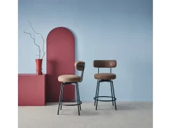 Taburete de bar asiento giratorio metal y polipiel, set de 2 marrón