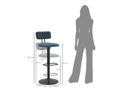 Taburete de bar azul marino claro, 41 x 47,5 x 85-106,5 cm (asiento: 61-83 cm)